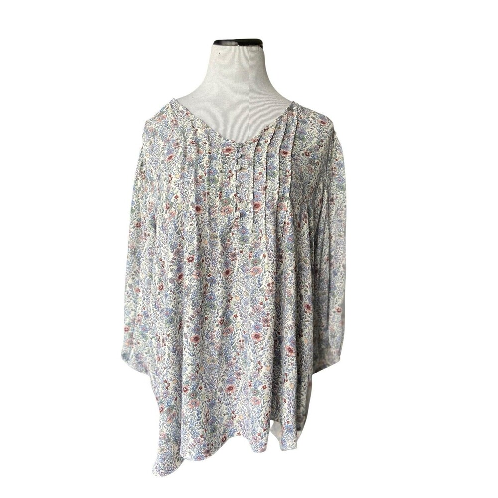 Rose & Olive Floral Blouse Size 2X Floral Cottagecore‎ Peasant Popover Pintuck